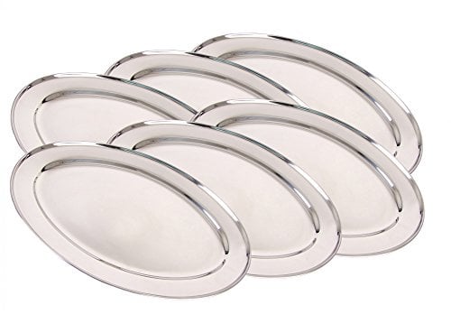 Servierplatten Edelstahl 40cm 6er Buffetplatten Servierteller Partyplatten | BURI, rostfrei, Catering, Gastronomie, Anrichteplatte, Servierplatte, Fingerfood, Buffet, spülmaschinengeeignet, langlebig