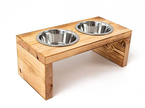 Woodworms Hundebar, Futterstation mit 2x 1,5 Liter Hundenapf, Echtholz, Rutschfest, Futterbar für mittlere und große Hunde