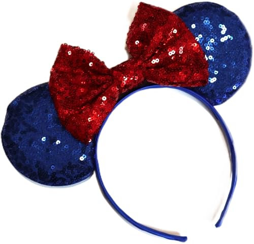 CLGIFT Oreilles de souris scintillantes, arc-en-ciel, blanc neige, avec paillettes rouges, argentées, dorées et bleues – Bandeau flexible fait à la main pour enfants et adultes – Couvre-chef de Noël