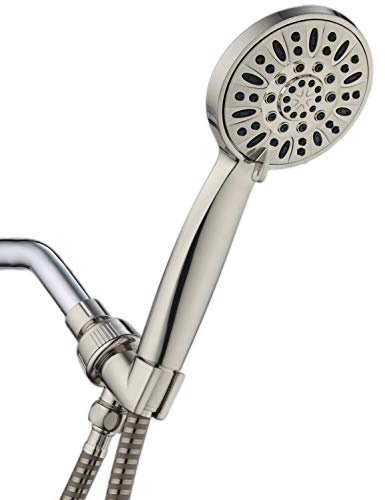 AquaDance Duschkopf aus gebürstetem Nickel, 6 Einstellungen, mit extra langem Schlauch und Halterung, Anti-Verstopfungsdüsen, USA-Standard zertifiziert