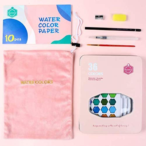 YJZQ Aquarellfarben Set mit Tuben 36 Farben Aquarell mit Pinsel Kinder Ungiftig Profi kräftige farben Kasten Wasserfarben für Anfänger Reisen Schule Aufklärung