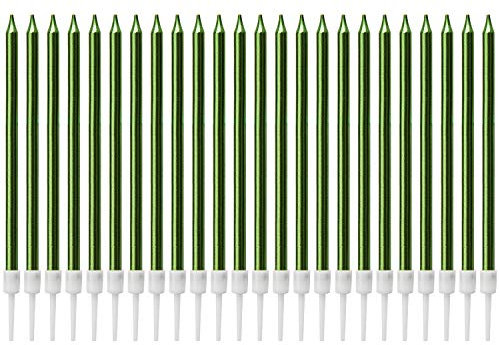 LUTER Metallische Kerze, lange Kerze, grün, Geburtstagskerzen mit Ständer, Kuchenkerzen für die Dekoration von Partys, Hochzeiten, Geburtstagen (24 Stück)