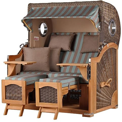 bene living Strandkorb Ammersee Grande XL Teak Bullauge - PE grau - Modell 520-2,5-Sitzer inkl. Liftersystem