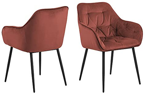 AC Design Furniture Bentley Carver Esszimmerstühle 2er Set, H: 83 x B: 58 x T: 55 cm, Rot/Schwarz, Samt/Metall, 2 Stk.