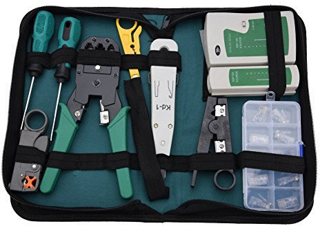 Network Cable Repair Maintenance Tool LAN Network Service Tool Kit Cable Tester Kit 11-Piece Combination Kit for RJ11 RJ45 Cat5 Cat6