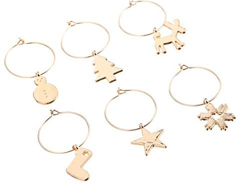 Cabilock 6 Pcs Christmas Glass Charms Christmas Wine Glass Markers Santa Reindeer Wine Glass Tags Glass Rings Identifiers Wine Favors for Christmas Party Decoration