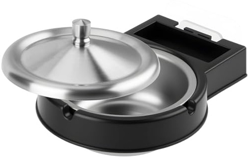 Cosmos Wall Mounted Ashtray Stainless Steel Cigarette Bin Adhesive Ash Tray for Bathroom Toilet Home Office Hotel (Black)