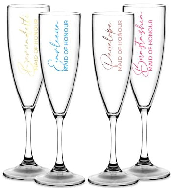 Personalised Champagne Premium Flute Glass Bride Groom Mr Mrs Wedding Maid Honour Any Name Wine Cocktail Prosecco Gift (Clear, Maid of Honour)