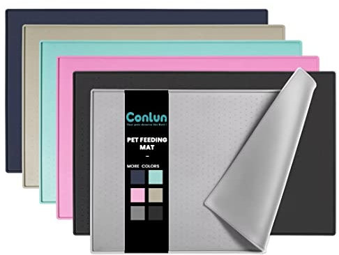 Conlun Hunde Futtermatte Katzen Futtermatte, Rutschfestes Design, 100% wasserdichte Haustierfutter Matte, erhöhter Rand,um EIN Auslaufen von Wasser oder Lebensmitteln zu vermeiden, spülmaschinenfest