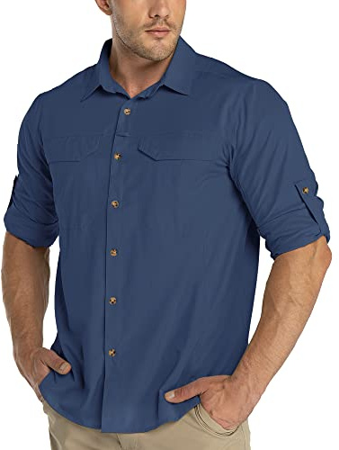 33,000ft Funktionshemd Herren UPF50+ UV-Schutz Langarm Outdoor Safari Hemd | Atmungsaktiv Funktionshemd, Mückenschutz Sommerhemd, Ärmel hochkrempelbar, Mesh-Entlüftung, Wandern Trekking Angeln Freizeit