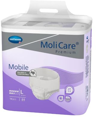 MoliCare Premium Mobile Disposable Underpants, Discreet Usage for Woman and Men with Incontinence, 8 Drops, Size L, Pack of 14