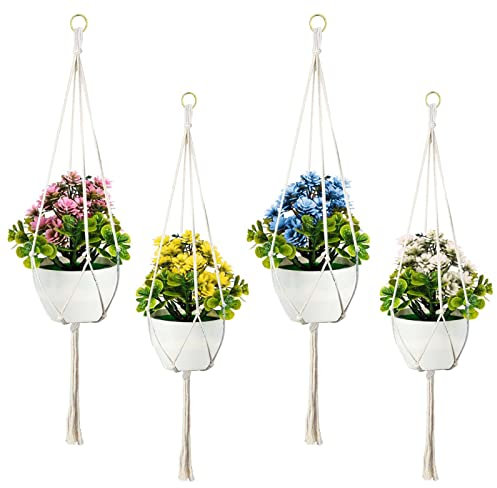 AYNKH Lot de 4 paniers de fleurs suspendus en macramé style bohème fait à la main 100 % coton pour pot de fleurs 90 cm 120 cm de long