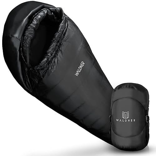 WALDNER Daunenschlafsack Ultraleicht, kleines Packmaß, 4 Jahreszeiten, 800g Daunen, 600FP Bauschkraft, Schlafsack Outdoor und Camping, leicht & warm (Bis Körpergröße 175cm)
