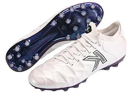 KELME Zapatos de fútbol MG para hombre, piel de becerro, para exteriores, césped artificial, antideslizante, amortiguación, competición, entrenamiento, Blanco, 43 EU