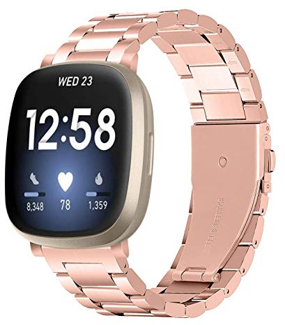 Limque Edelstahl-Armband, kompatibel mit Fitbit Versa 4 / Versa 3 / Fitbit Sense 2 / Sense, verstellbare Metall-Uhrenarmbänder, Ersatzarmband für Damen und Herren