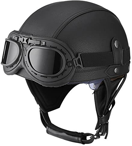 Retro Motorcycle Half Helmet German Style Half Helmet ECE Approved Vintage Open Face Helmet with Goggles Cruiser Chopper Bike Scooter Helmet Half Shell Cap for Adult Men and Women