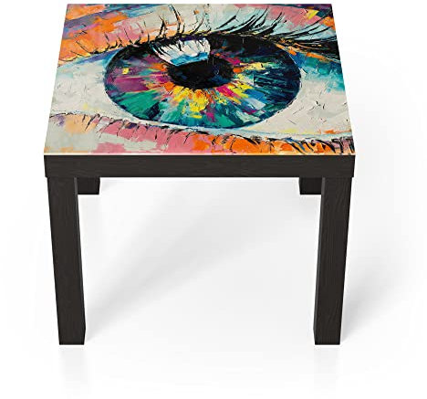 DEQORI Glastisch | schwarz klein 55x55 cm | Motiv Auge in bunten Ölfarben | ausgefallener Beistelltisch aus Glas | Hochglanz Couchtisch fürs Wohnzimmer | moderner Couch Tisch mit Design