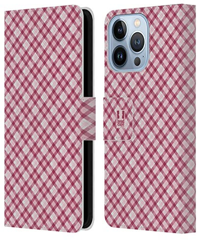 Head Case Designs Color De Rosa Caliente Plaid - Colección Pattern Carcasa de Cuero Tipo Libro Compatible con Apple iPhone 13 Pro