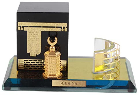 Muslimisches Kaaba-Modell, Kristall, Vergoldet, 3-teiliges Set, Kaaba-Nachbildung, Modell, Prunkstück, Islamisches Gebäude, Kunsthandwerk, Souvenirs, Geschenke, Zuhause, Tisch, Auto, Dekoration