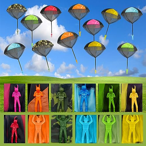 Ainiv Fallschirm Spielzeug Kinder, 12 Stück Fallschirmspringer Spielzeug, Outdoor Spiele für Kinder, Flugspielzeug Fallschirm Kinderspielzeug Wurfspiel Kinder, Mitgebsel Kindergeburtstag Gastgeschenke