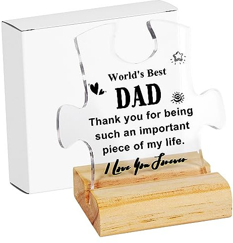 Gifts for Fathers Day Dad Presents Daddy Birthday Gifts Plaque Puzzle-Shaped Jigsaw Piece from Son and Daughter Gifts Ideas to The World Best Dad with Wooden Base