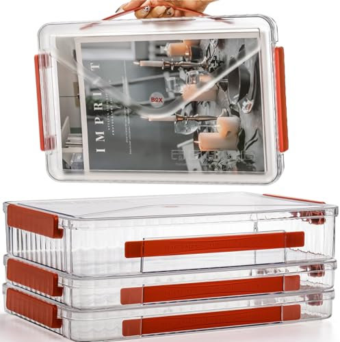 Mezchi Set of 3 Portable Paper Storage Box Organizer, 22.5 X 35.5 X 4/6CM Clear Plastic File Storage Box with Lids, Stackable Document Box Project Case for Organizing A4 File Paper, School Supply