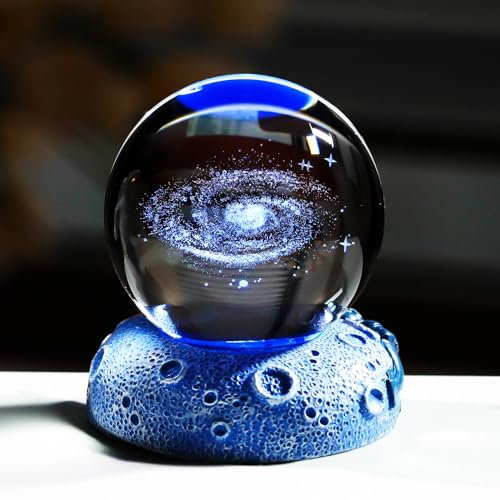 Movdyka 3D-Kristallkugel mit Gravur der Galaxie mit Weltraumlichtern Basis, Astronomie, Geschenke für Männer, Freund, 6 cm. Glaskugel, Wissenschaft, Planeten, Universum, Modell-Ornamente für Kinder,