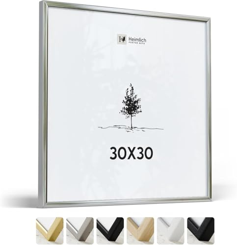 Heimlich® - Cadre photo - 30 x 30 cm, aluminium, argenté - Cadre photo carré moyen avec plastification - Montage mural uniquement