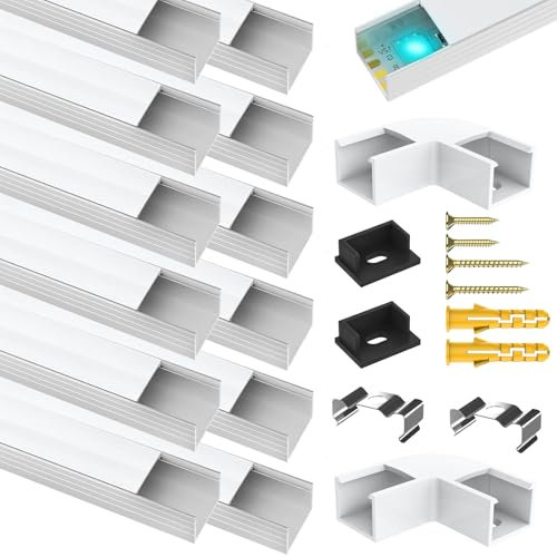 Angdarun LED Profil Aluminium 12 Pack, LED Profil für Breite bis16mm LED-Streifenlicht,Stripe/Streifen, Alu Profil 1m/3.3ft für Led Kanal, Aluminium Profil für LED Band Zuhause Partei deko