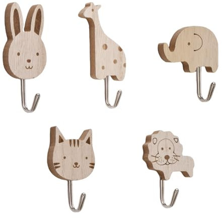MOROBOR Lot de 5 Crochets Muraux en Bois en Forme d'Animaux pour Décoration de Chambre d'Enfant