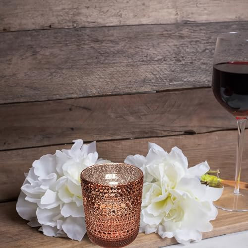 WGV Rose Gold Trendy Pearly Votive Candle Holder 3.2 x 3.95H, Mercury Bubbly Bead Textured Glass Tealight Candleholder, Home Accent Décor, 1 Pc