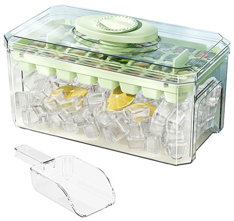 Porceosy Wiederverwendbarer Eiswürfelbereiter, leicht zu lösen, hier ist ein Produkttitel für Form mit Deckel, Behälter, Schaufel, 32 Mulden, Gefrierschrank, einfaches Herausnehmen, für Whiskey,