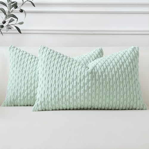 Sungeek 2er Set Kordsamt Kissenbezüge, Dekorativ Zierkissenbezüge Weich Kissenbezug Dekokissen Sofakissen Boho Deko Bezug Kissenhülle für Sofa Schlafzimmer Wohnzimmer (Hellgrün, 30x50 cm)