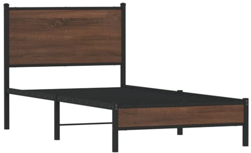 vidaXL Bettgestell, Metallbett Bett mit Kopfteil, Bettrahmen mit Lattenrost, Einzelbett für Schlafzimmer, Metall Braun Eichen-Optik 90x190cm