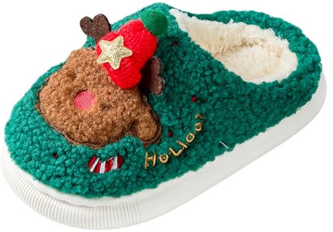 SMajong Slippers for Girls Boys Non-Slip Winter Slippers Comfortable Plush Slippers Warm Shoes Indoor Cartoon, green, 31/32 EU