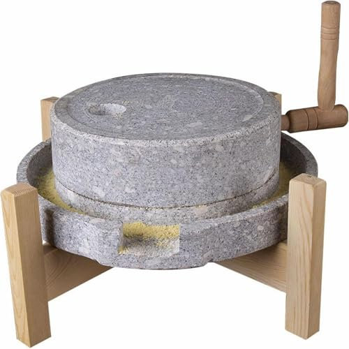 DPLXQPP Handkurbel-Steinmühle,Natürlicher Blaustein + Holzrahmen,Einfach Zu Montieren,Küchenmehl-Trocken-/Nass-Getreidemühle Für Weizenmehl,Paprika,Gewürze