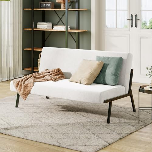 Dripex Sofa 2 Sitzer, Stoffsofa Couch Modern mit Metallrahmen, Loungesofa mit Lehne, Doppelsofa für Wohnzimmer Schlafzimmer, 150kg belastbar, 112 x 75 x 68 cm, Beige
