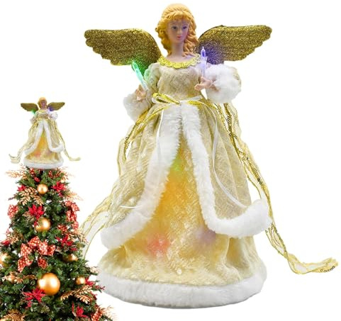 Puntale Per Albero Di Natale A Forma Di Angelo, LED Angelo Decorazione Per Albero Di Natale, Puntale Per Albero Di Natale Con Angelo, Statua D'angelo Con Luci A LED Per Decorazioni Albero Di Natale