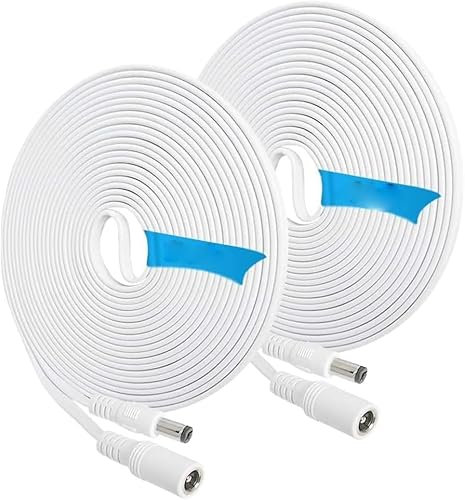 2.1mm x 5.5mm 12V DC Extension Cord Power,16ft DC Power Extension Cord for CCTV Security Camera Surveillance Indoor IP Camera, LED Strip Light, 12V Male to Female Plug Flat Cable (2-Pack-White)