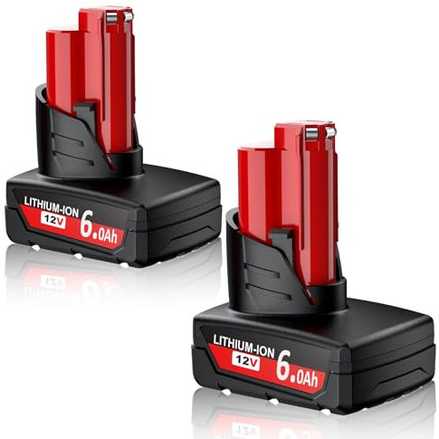 2 Pack 12V 6.0Ah/6000mAh Compatible with for Milwaukee M12 XC Cordless Tools,6000mAh High Capacity Lithium-ion Battery Compatible with 48-11-2411 48-11-2440 48-11-2402 48-11-2420 48-11-2460