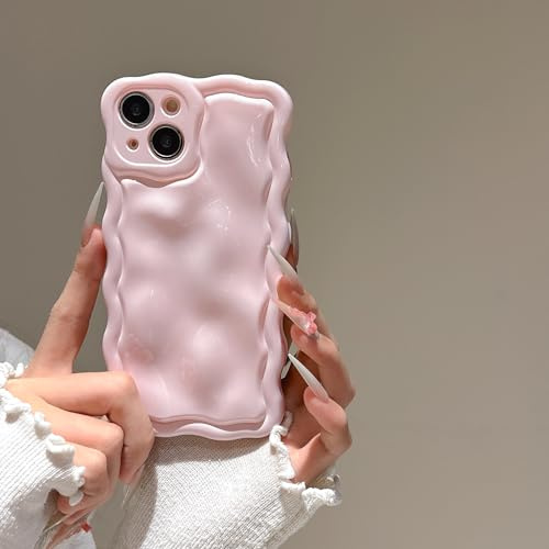 FABSPARK Case for iPhone 12 Pro Max,Cute 3D Solid Color Meteorite Bubble Water Ripple Curly Wavy Frame Case,Soft TPU Shockproof for iPhone 12 Pro Max 6.7 Inch,Cream Pink