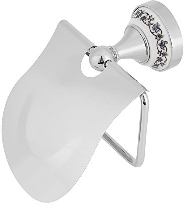 Toilet Roll Holder, 1PC Polished Bathroom Paper Rack Wall Mounted Tissue Cover with Baffle Blue and White Porcelain Pattern Silver (Cr Plating Color)