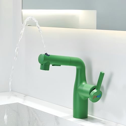 Robinet Lavabo Salle de Bain avec Douchette Rotation 360° Robinet Fontaine Salle de Bain 3 Modes Mitigeur Lave Main Chaud et Froid,vert