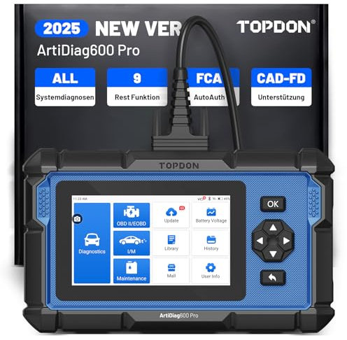 TOPDON ArtiDiag600 Pro, OBD2 Diagnosegerät Auto, Diagnosegerät für alle Fahrzeuge, 9 Servicefunktionen für Öl/ABS/DPF/SRS/SAS/Injektorcodierung, Lebenslange kostenlose Updates