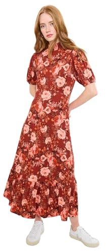 Joe Browns Women's Oversized Autumnal Floral Vintage Puff Sleeve High-Neck Jersey Midi Dress