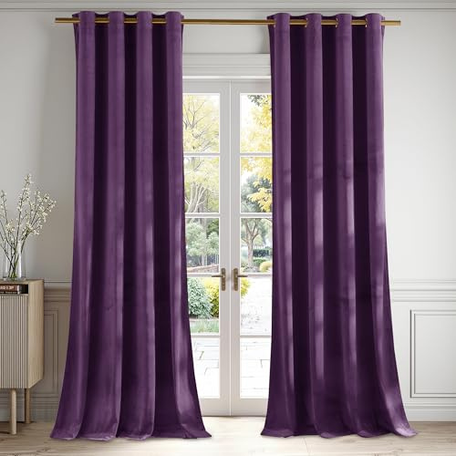 PONY DANCE Velvet Curtains,84 Inch Drop Violet Eyelet Curtains, Luxury Drapes Elegant Home Decor Window Treatment for Bedroom, W52xL84