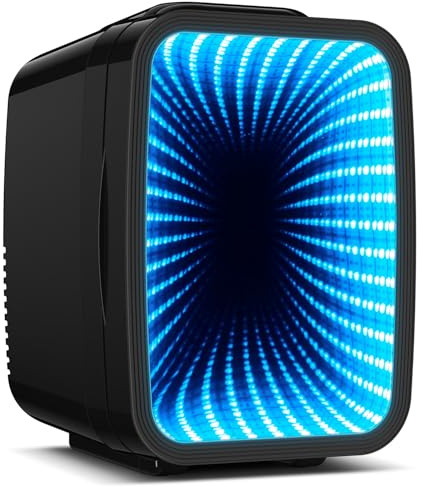 BEICHEN Mini Fridge for 4 L / 6 Cans, Quiet Small Fridge With 7 Light Modes, AC + DC Power Cooler & Warmer Portable Gaming Mini Fridge for Bedroom, Car, Travel, Skincare, Drinks, Fruit, Food (Black)