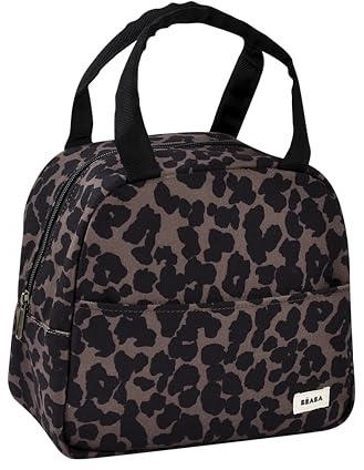 BÉABA, Insulated Lunch Bag for Baby/Children's Meals, Lunchbox, Keeps Food Warm/Cool, Large 5L Capacity, Waterproof Fabric, Front Pocket, Soft Material, Leopard Print