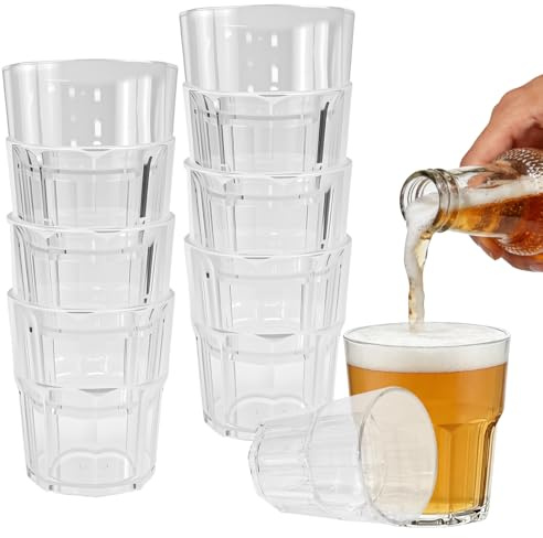 LANSKYLAN 10 Stück Acryl Trinkbecher 260ml Transparent Wasserbecher Wiederverwendbare Kunststoff Gläser Unzerbrechlich Stapelbar Spülmaschinenfest Plastic Tumblers für Bier Saft Camping Party