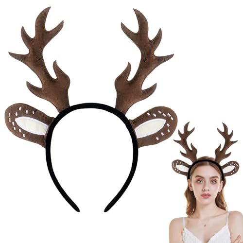Haarreif Reh Geweih Hörner Rehohren, Reh Kostüm Kopfschmuck Haarreifen, Hirschgeweih Rentier Haarreif, Bambi Ohren Stirnband, Karneval Kostüm Damen Mädchen, für Fasching Karneval Mottoparty Cosplay